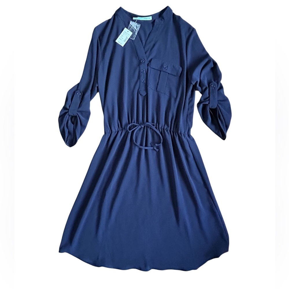 NEW Maurices Navy V-Neck Utility Shirt Dress, Knee Length, Women’s Small